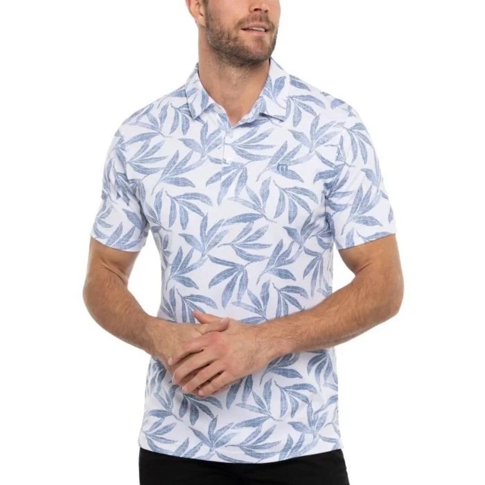 TravisMathew Gulf Of Mexico Performance Golf Polo Shirt Blue White Floral Men XL